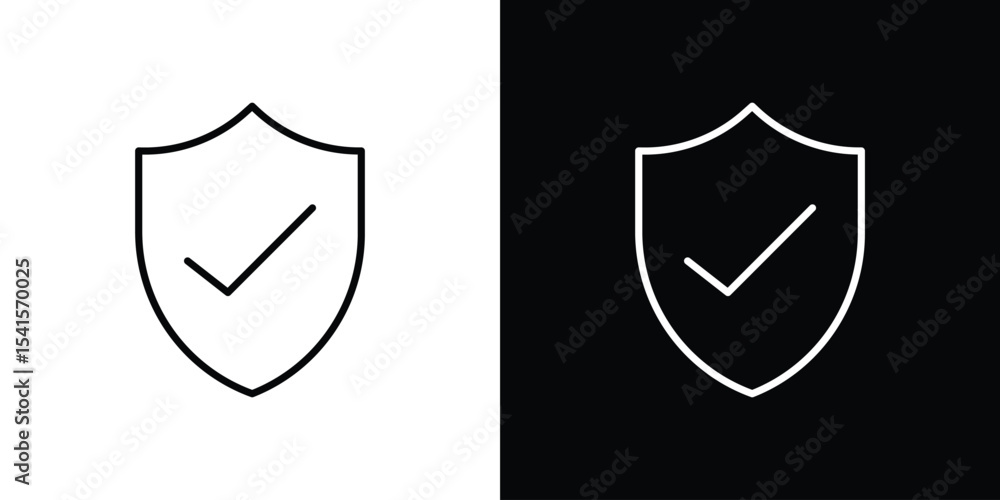Poster shield check icon design. simple stroke line vector icon set
