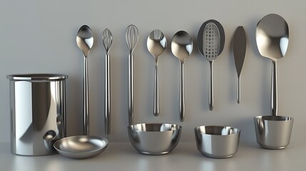 New clean cooking utensils on kitchen table including