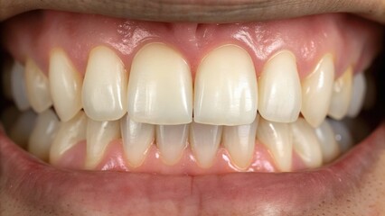 Smiling teeth with noticeable wear and discoloration.