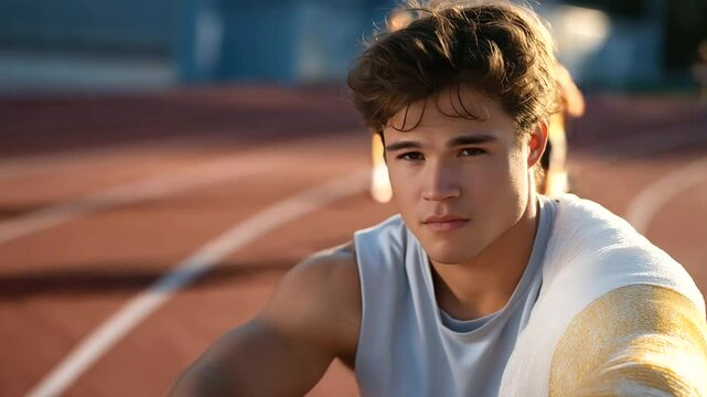Injured runner with hamstring strain on track field