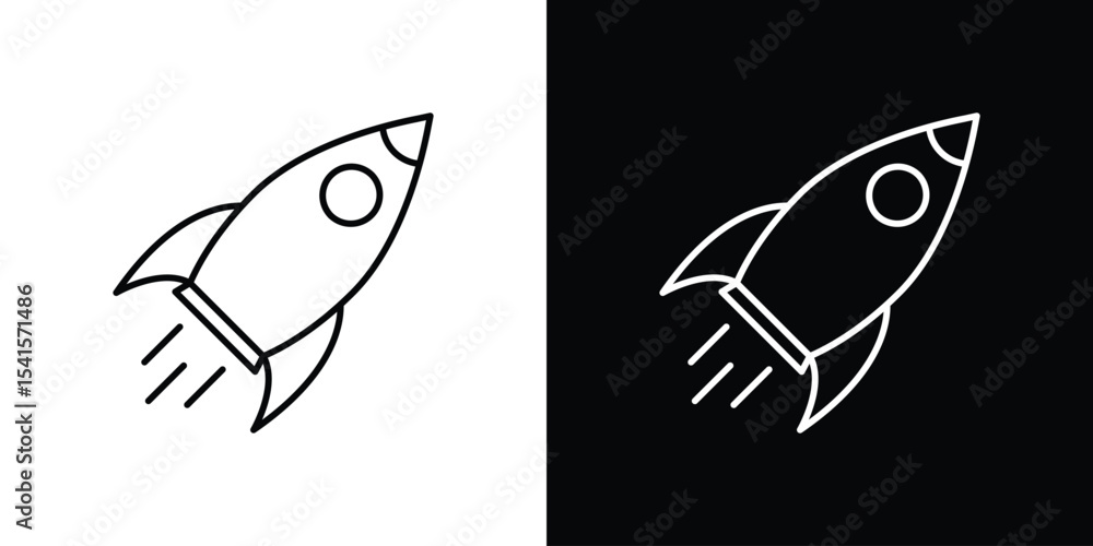Poster rocket launch icon design. simple stroke line vector icon set