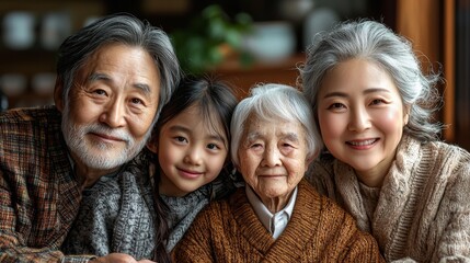 A joyful multigenerational family portrait capturing the warmth of togetherness and love in a cozy, inviting home environment