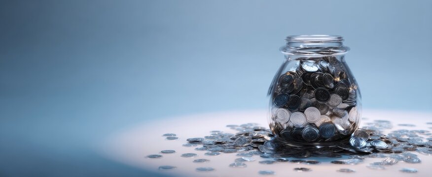 The glass jar filled with coins representing savings and financial growth. - Powered by Adobe