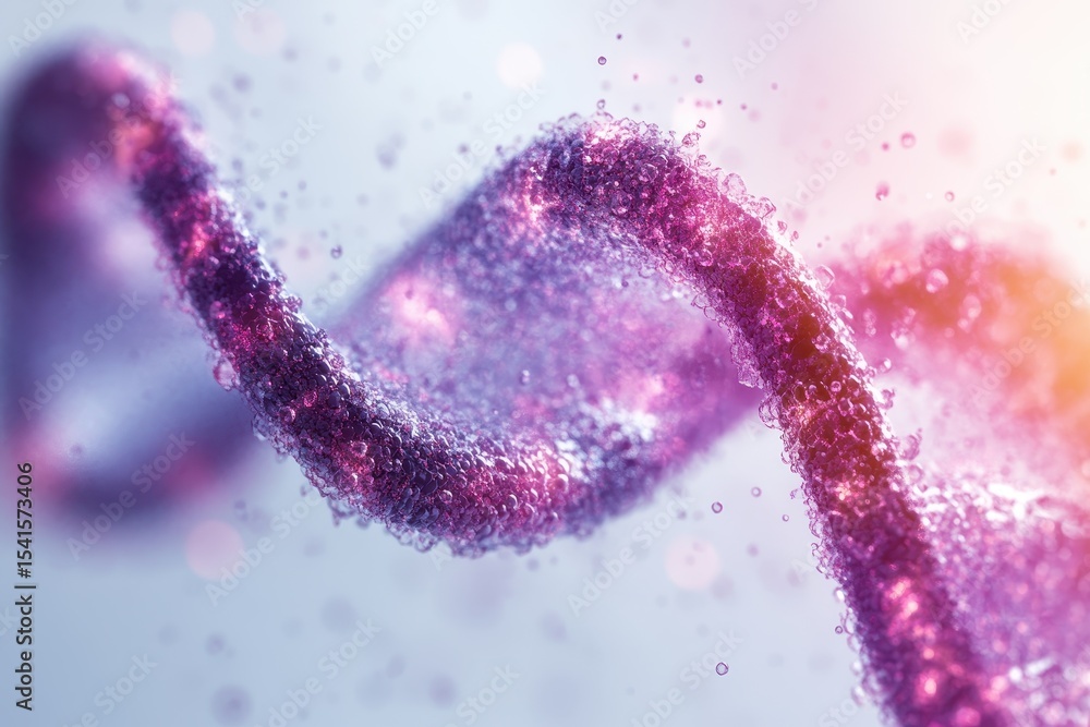 Poster colorful digital representation of dna structure with particles swirling in motion and light reflect