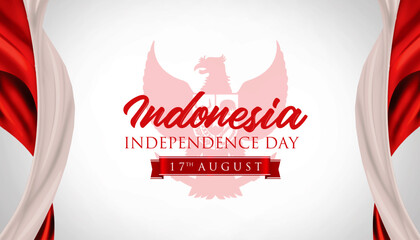 Patriotic 80 years Indonesia Independence Day 2025 banner template with realistic red white Indonesian flag and Pancasila silhouette. Indonesia national flag background, template, banner, backdrop