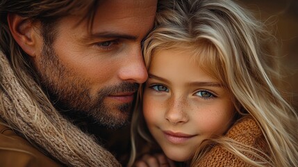 Father and daughter sharing a warm embrace in an intimate moment, showcasing love and connection in natural light