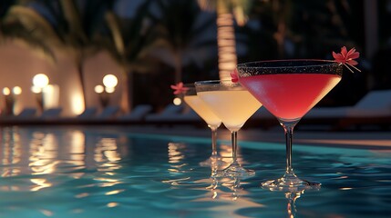 Nicely decorated cocktails on pool side