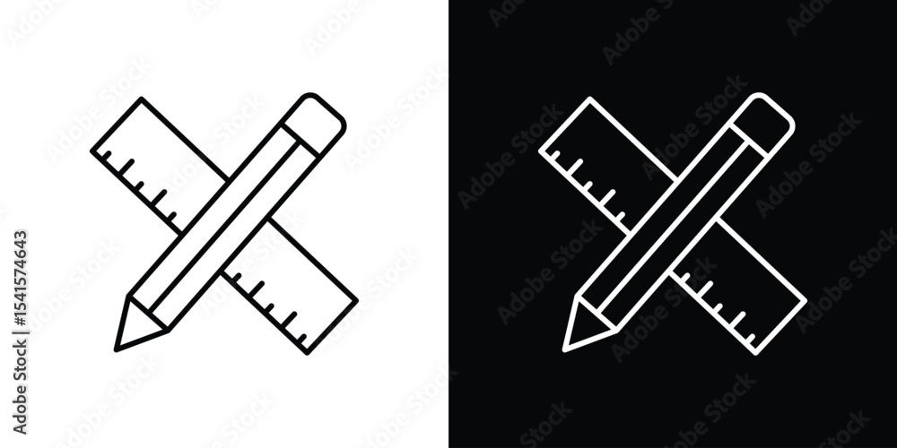 Poster pencil and ruler icon design. simple stroke line vector icon set