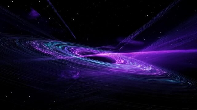 A black hole in the middle of a black hole with a purple and blue ring around it