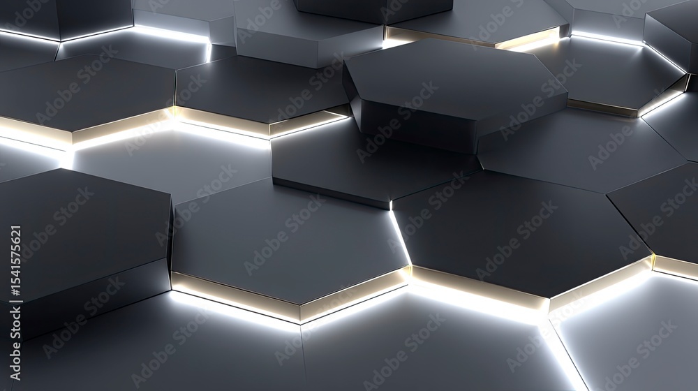 Poster dark gray hexagonal pattern background with white light illumination