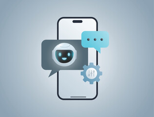 Chatbot in phone. AI agent chatbots customized for support, sales, marketing and business. Custom Machine Learning Model, Personal assistant concept.