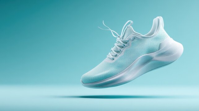 Stylish Light Blue Running Shoe Floating Against a Pastel Background Modern Sneaker Design