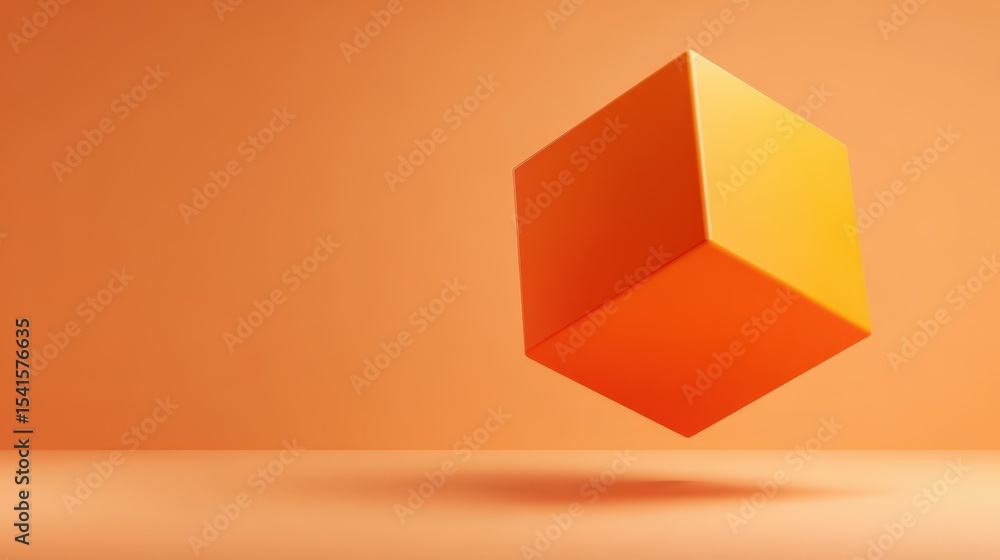 Poster abstract orange cube floating on a peach background minimalist 3d render modern design