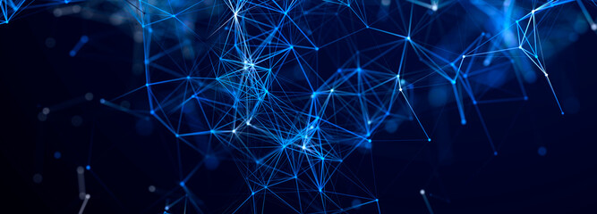 Abstract futuristic background in tech style. Plexus digital wallpaper. Connecting dots and lines. Good for banners. 3D