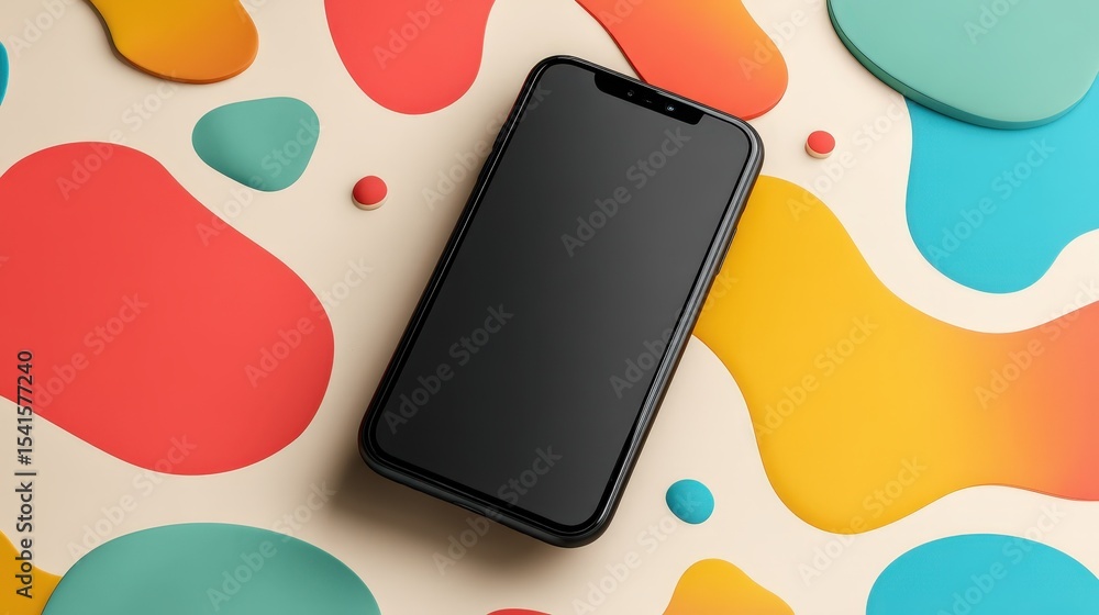 Poster modern smartphone mockup on vibrant abstract background displaying a blank screen for app presentati