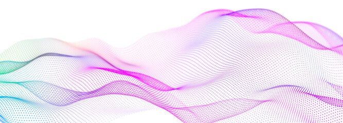 Colorful wave of streaming particles on a white background. Abstract background with dynamic elements of waves. 3d