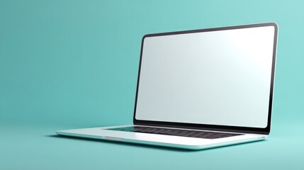 Fototapeta premium Modern Laptop Computer with Blank Screen on Aqua Background Ideal for Mockups and Technology Presentations