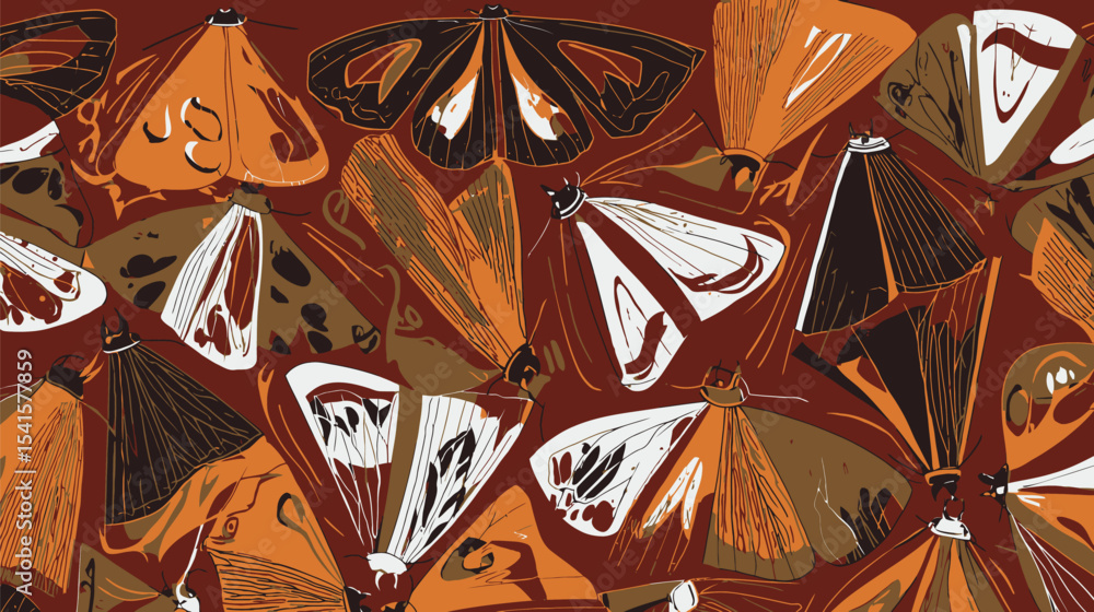 Poster moths diverse coloring gather auburn backdrop creating patterned entomological scene