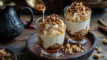 Nuts and kadaif preparation dessert