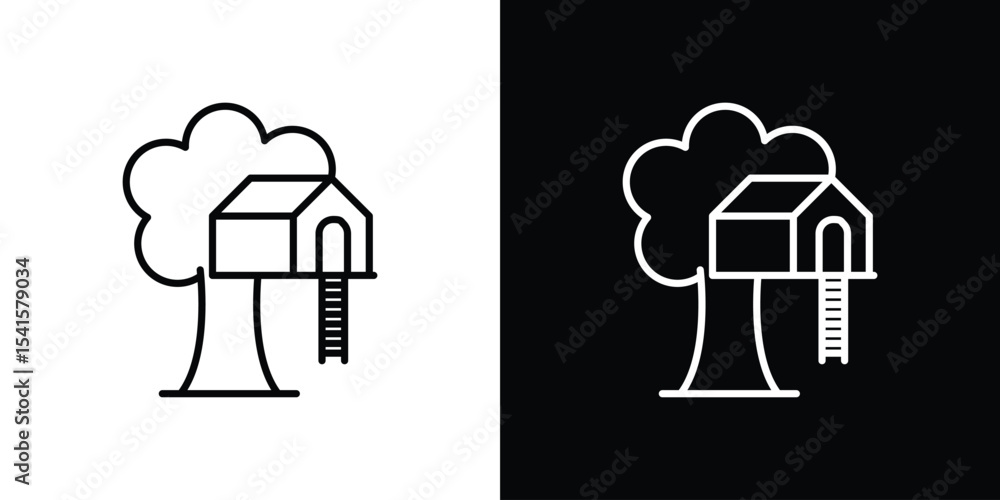Poster House tree icon design. simple stroke line vector icon set