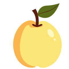 Fresh yellow apple fruit illustration with green leaf and smooth surface. Perfect for healthy food, organic, and fruit-related designs.