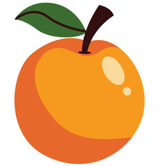 Bright orange fruit illustration with green leaf and smooth peel. Perfect for citrus, vitamin C, fresh, and healthy food projects.

