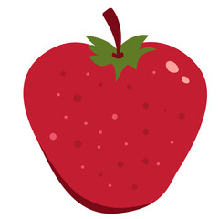 Red strawberry fruit illustration with green leaves and seeds. Perfect for sweet, dessert, organic, and healthy fresh food themed designs.