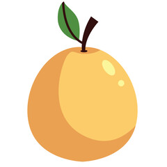Yellow mango fruit illustration with green leaf and brown stem. Ideal for tropical, sweet, juicy, and fresh fruit graphic design elements.