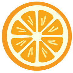 Bright orange slice fruit illustration with juicy details. Perfect for fresh, citrus, vitamin C, tropical, and healthy food-related graphic designs.

