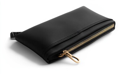 Sleek black pouch with gold zipper and accents