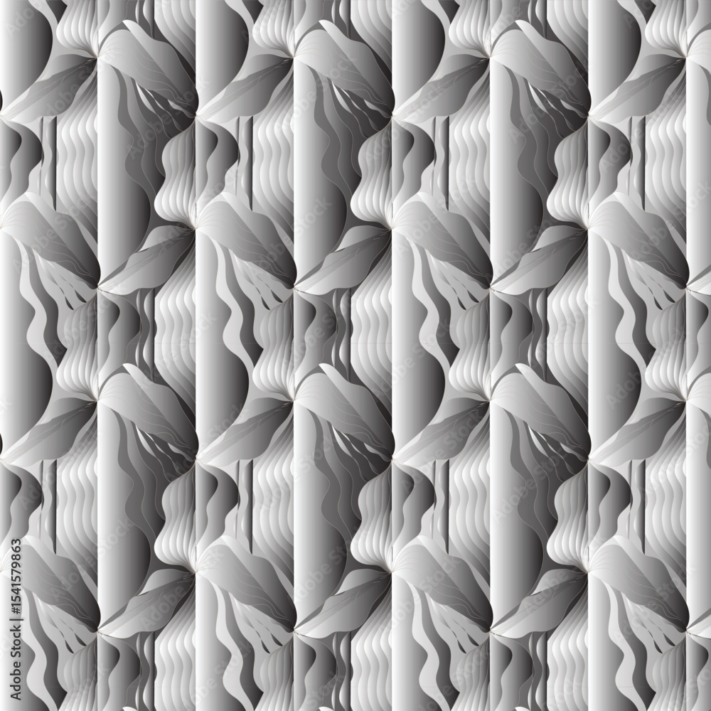 Poster 3d abstract geometric seamless pattern in grey tones – futuristic tech style background