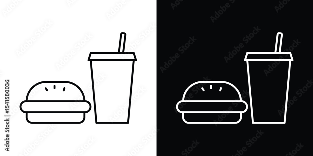 Poster hamburger soda icon design. simple stroke line vector icon set