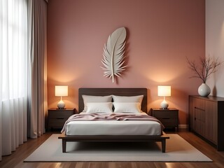 Well-lit bedroom space showcasing a central comfortable bed