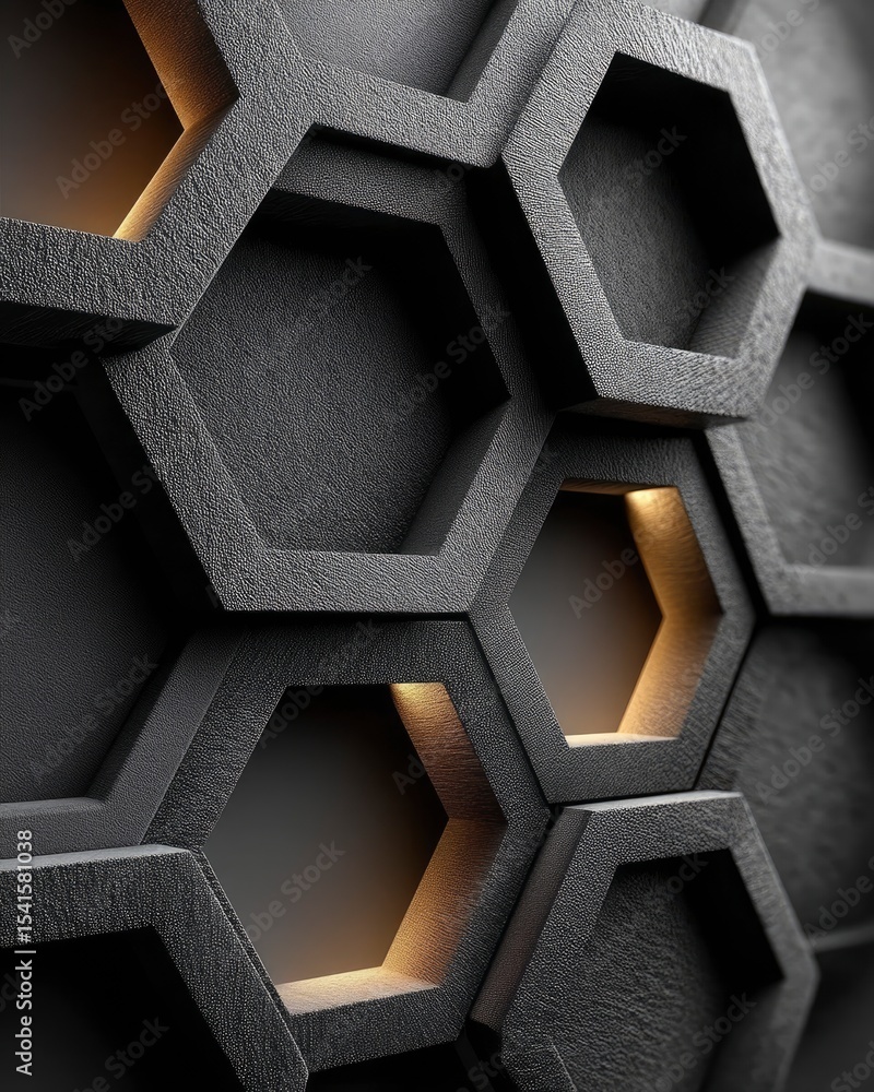 Poster dark grey polygonal honeycomb pattern with matte surface and subtle illumination