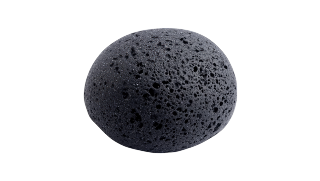 Dark gray sphere, textured with deep holes
