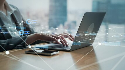 Communication network concept with engineers using laptops - Powered by Adobe