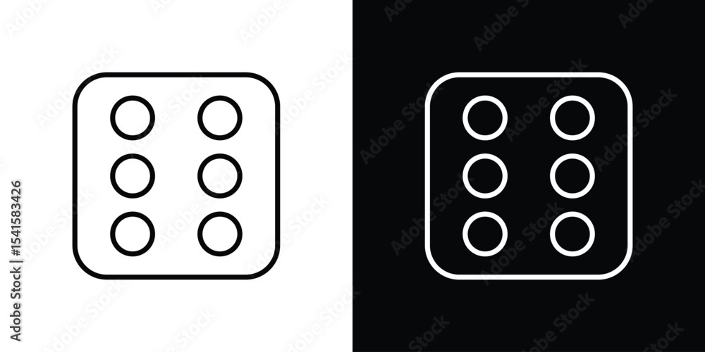Poster dice six icon design. simple stroke line vector icon set