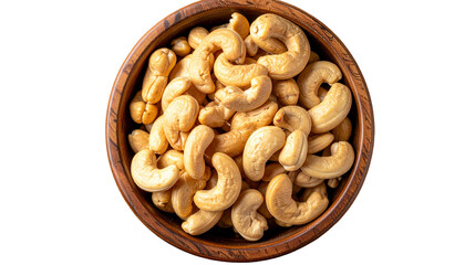 Fototapeta premium Organic cashews, dried apricots, and pretzels: a healthy snack bowl on white