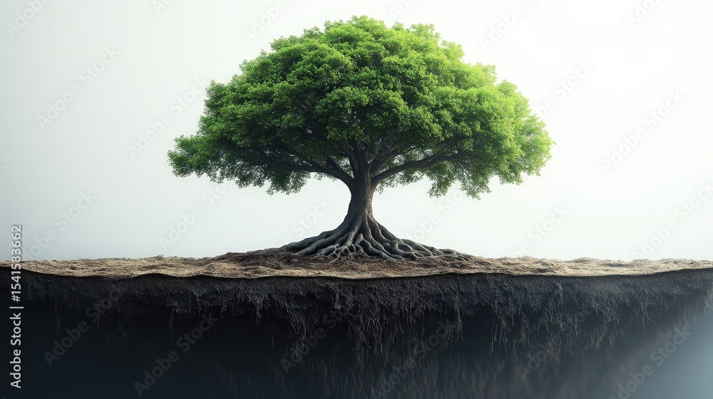 Aufkleber tree silhouette with visible roots against bright sky