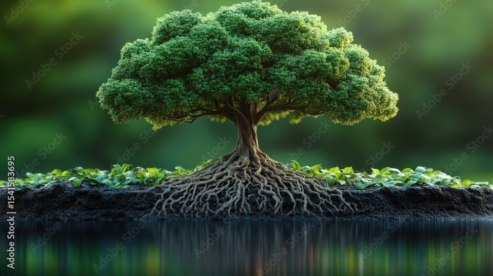 Aufkleber tree roots in water - reflection of nature's cycle