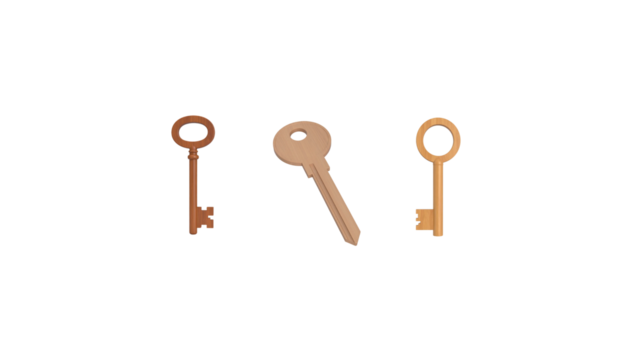 Old silver metal house key on a white background