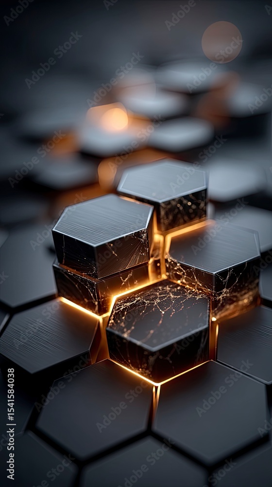 Poster dark hexagonal pattern with gold ambient lighting