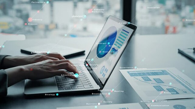 Digital technology concept with business people using laptop