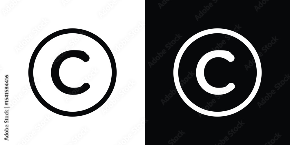Poster copyright icon design. simple stroke line vector icon set