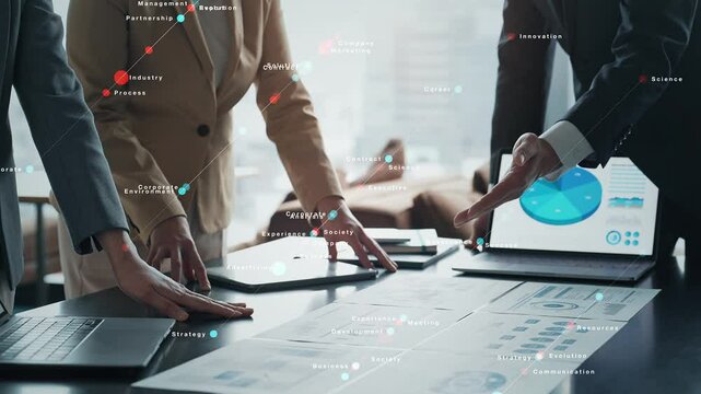 Group of business people meeting and digital technology concept