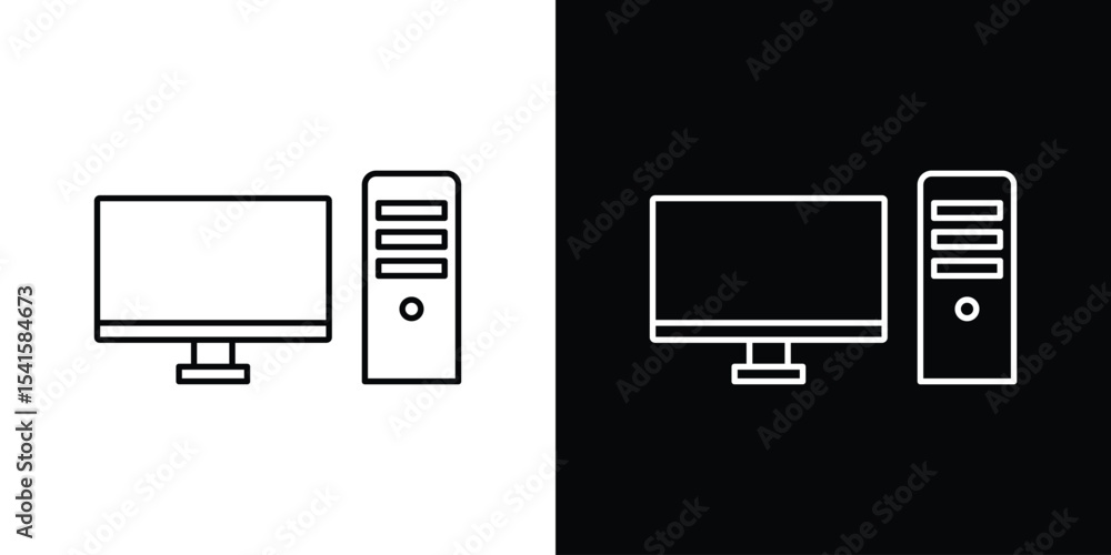 Poster computer icon design. simple stroke line vector icon set
