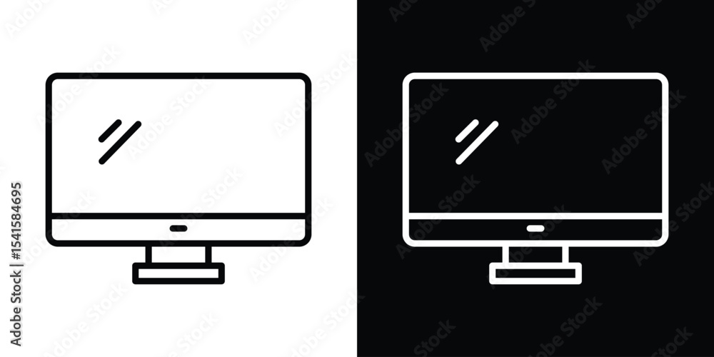 Poster computer icon design. simple stroke line vector icon set