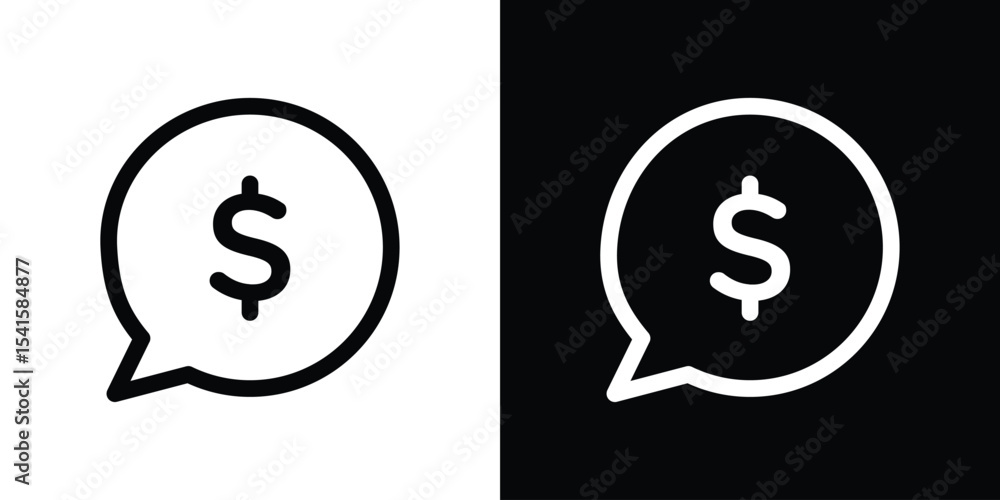 Poster comment dollar icon design. simple stroke line vector icon set