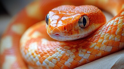 Fototapeta premium Orange Snake Coiled, Striking Reptile Close-up Portrait