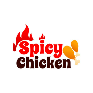 Spicy chicken typography with unique shapes and illustrations of chicken thighs and fire